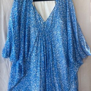 Diane von Furstenberg Blue and White Printed Neckline Dress